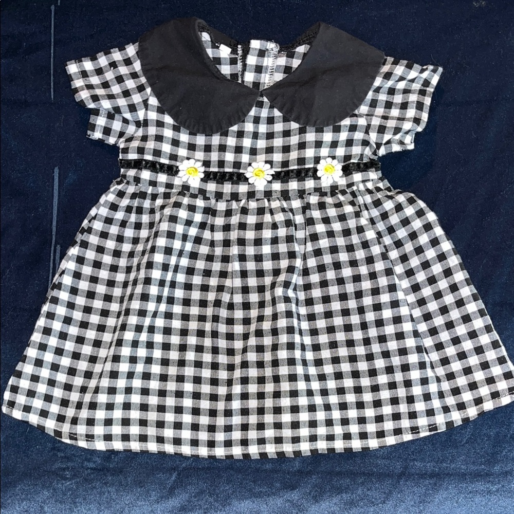 Black and White plaid Dress with Floral Accents